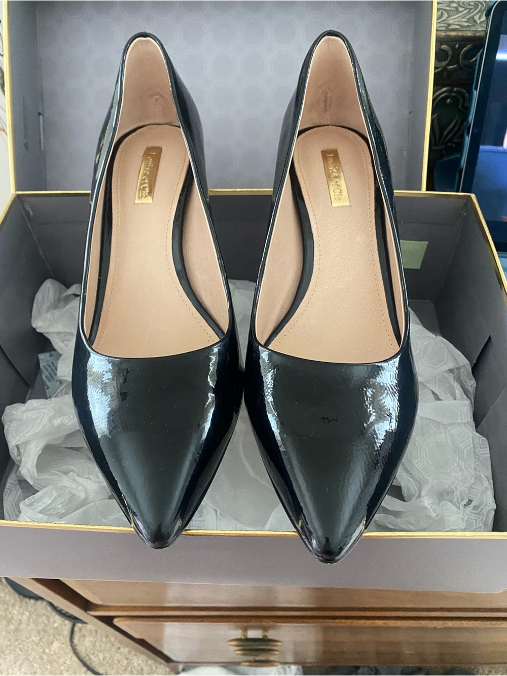 Louise et Cie Black Patent Pointed-Toe Pumps